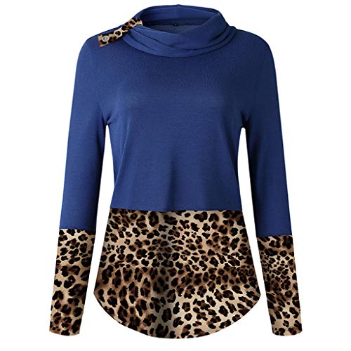 N/A Alebaba Brand - Tops. Sudadera para mujer con cuello de leopardo, manga larga, estilo casual, para otoño, elegante sudaderas Azul azul L