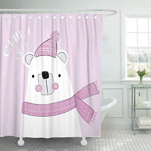N\A Cortina de Ducha de Tela con Ganchos Oso Polar Rosa Animal Rosado Insignia de bebé Bella Marca de Belleza Ch? Llout Baño Decorativo tratado para Resistir el deterioro por Moho