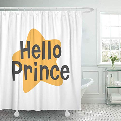 N\A Ganchos de Cortina de Ducha de Tela Impermeable Hello Little Prince Crown y Star Kids Welcome Baby Interior Letras Frase Extra Largo Baño Inodoro Ecológico