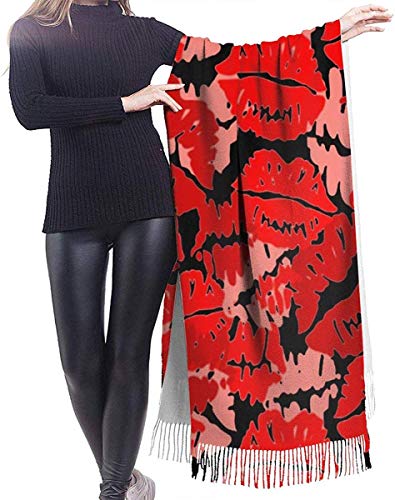 N/A Pintalabios Rojos para el día de San Valentín para Mujer, pañuelo Grande y Sedoso, Cachemira