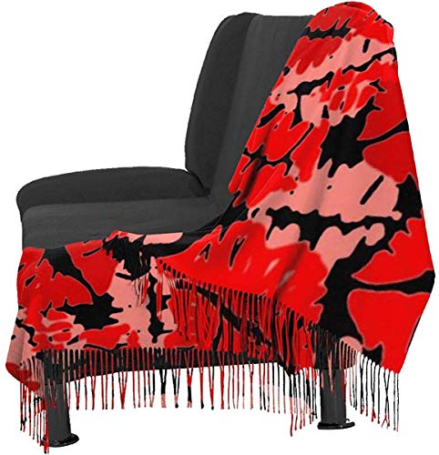 N/A Pintalabios Rojos para el día de San Valentín para Mujer, pañuelo Grande y Sedoso, Cachemira