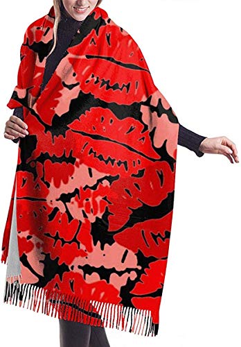 N/A Pintalabios Rojos para el día de San Valentín para Mujer, pañuelo Grande y Sedoso, Cachemira