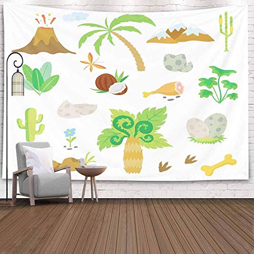 N\A Tapiz del Bosque de, Tapiz Tapiz de Navidad Tapiz de Pared de Invierno Tapiz de Ciervo para la Sala de Estar Tapiz de Naturaleza Árbol Dinosaurio Huella Volcán Piedras Huevos Hueso Coco y Cactus