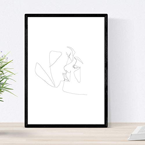 Nacnic Posters de Dibujos y bocetos a una Linea. Lámina nordica de Beso de Amor. Cuadro a un Solo Trazo. Tamaño A3