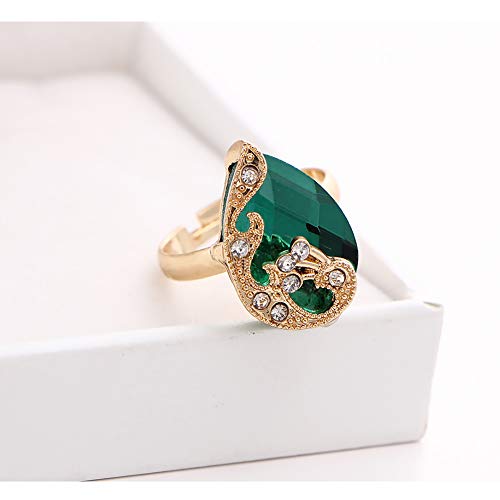 NaiCasy Austrian Crystal Water Drop de la joyería del Collar Pendiente Anillo cristalino del Pavo Real del Pendiente de los Pernos prisioneros para señoras de Las Mujeres Conjunto de 3 Verde