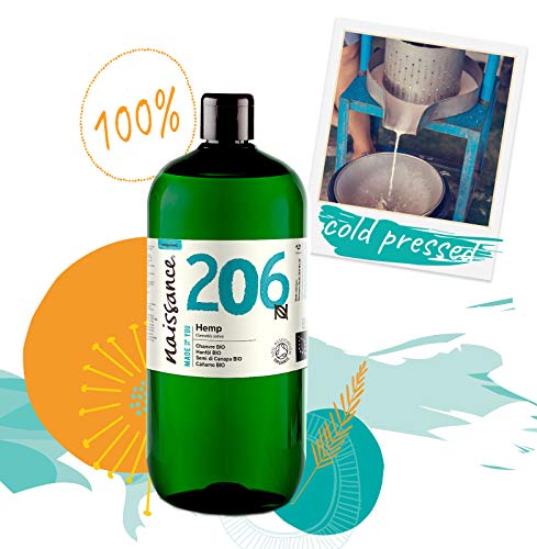 Naissance Aceite Vegetal de Semillas de Cáñamo BIO n. º 206 – 1 Litro - 100% puro, prensado en frío, virgen, certificado ecológico, vegano y no OGM