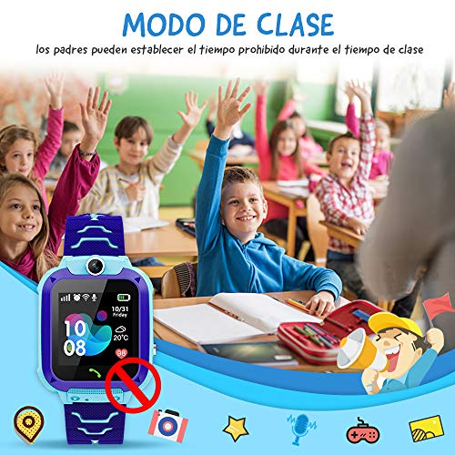 NAIXUES Smartwatch Niños, Reloj Inteligente Niño IP67, LBS, Hacer Llamada, Chat de Voz, SOS, Modo de Clase, Cámara, Juegos, Regalo para Niños de 3-12 años, soporta 2G Tarjetas Micro SIM (Azul)