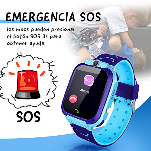NAIXUES Smartwatch Niños, Reloj Inteligente Niño IP67, LBS, Hacer Llamada, Chat de Voz, SOS, Modo de Clase, Cámara, Juegos, Regalo para Niños de 3-12 años, soporta 2G Tarjetas Micro SIM (Azul)