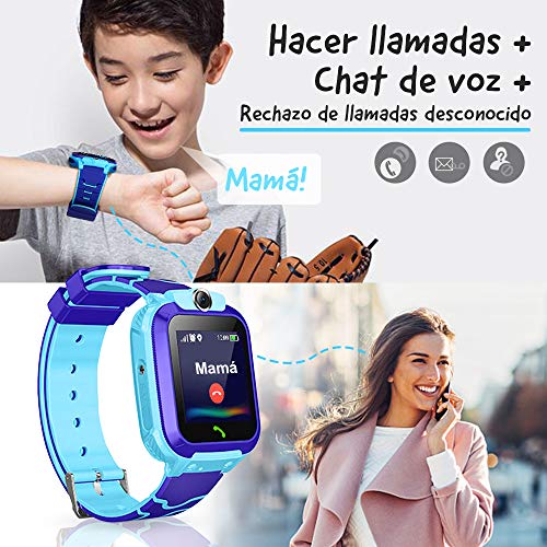 NAIXUES Smartwatch Niños, Reloj Inteligente Niño IP67, LBS, Hacer Llamada, Chat de Voz, SOS, Modo de Clase, Cámara, Juegos, Regalo para Niños de 3-12 años, soporta 2G Tarjetas Micro SIM (Azul)