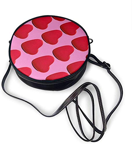 naotaori Bolso redondo mujer Valentine's Day Red Hearts Women Soft Leather Round Shoulder Bag Zipper Circle Purses Sling Bag