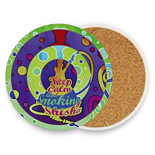 Nargile Shisa Abstract - Juego de posavasos redondos absorbentes de cerámica para bebidas, para casa, oficina, bar, cocina (juego de 1), cerámica, multicolor, Set of 1