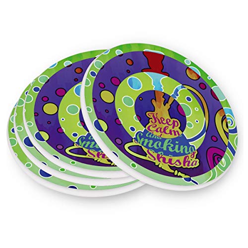 Nargile Shisa Abstract - Juego de posavasos redondos absorbentes de cerámica para bebidas, para casa, oficina, bar, cocina (juego de 1), cerámica, multicolor, Set of 1