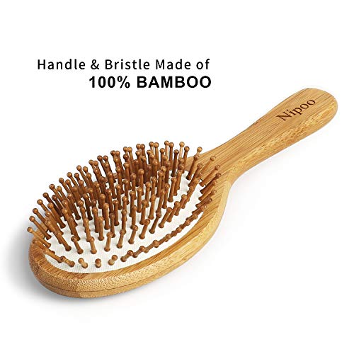 Naturales Cabello Cepillo madera + Gratis Mini - Cepillo de viaje Eco De Friendly bambú madera cerdas deadangling Remo Cepillo de pelo para mujeres hombres y niños - Reducir Frizz y masaje de piel