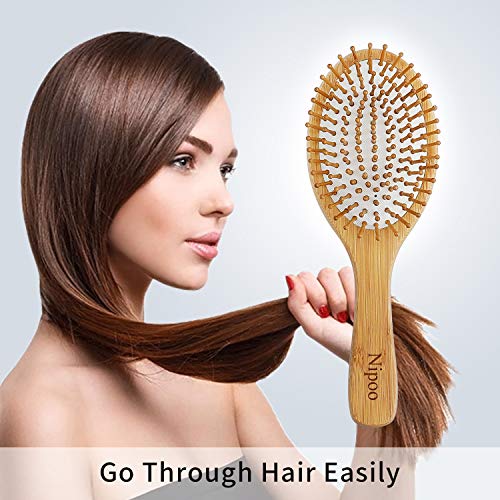 Naturales Cabello Cepillo madera + Gratis Mini - Cepillo de viaje Eco De Friendly bambú madera cerdas deadangling Remo Cepillo de pelo para mujeres hombres y niños - Reducir Frizz y masaje de piel