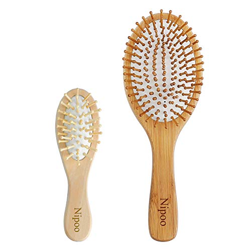 Naturales Cabello Cepillo madera + Gratis Mini - Cepillo de viaje Eco De Friendly bambú madera cerdas deadangling Remo Cepillo de pelo para mujeres hombres y niños - Reducir Frizz y masaje de piel