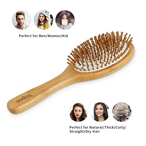 Naturales Cabello Cepillo madera + Gratis Mini - Cepillo de viaje Eco De Friendly bambú madera cerdas deadangling Remo Cepillo de pelo para mujeres hombres y niños - Reducir Frizz y masaje de piel