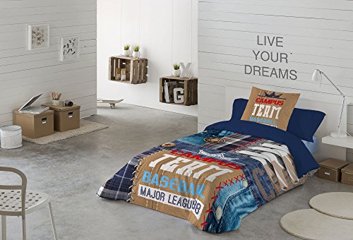 NATURALS Campus Funda nórdica, algodón, Azul/Multicolor, Cama 90 (150 x 220 cm + 45 x 110 cm)