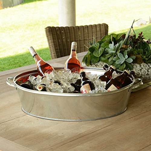 Nature by Kolibri - Bandeja de zinc grande ovalada, se puede utilizar como maceta para flores de jardín, decoración para el espacio de bebidas, bañera, 27 L