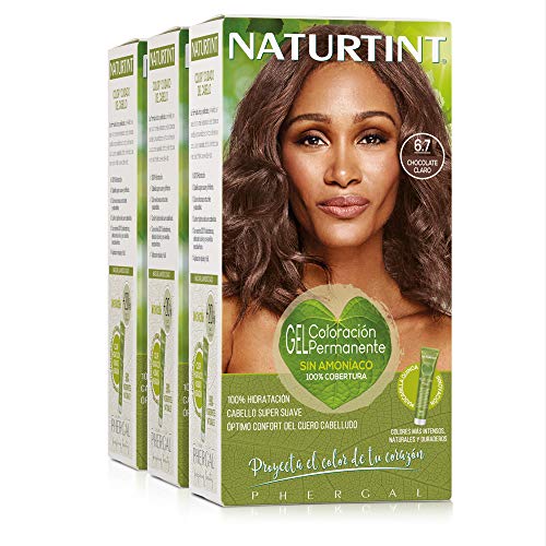 Naturtint Coloración 6.7 Chocolate Claro, 100% Cobertura de canas y Hidratación, Ingredientes Vegetales y Aceites 100% Biobotánicos, Color Natural y Duradero, Sin Amoniaco, Pack de 3