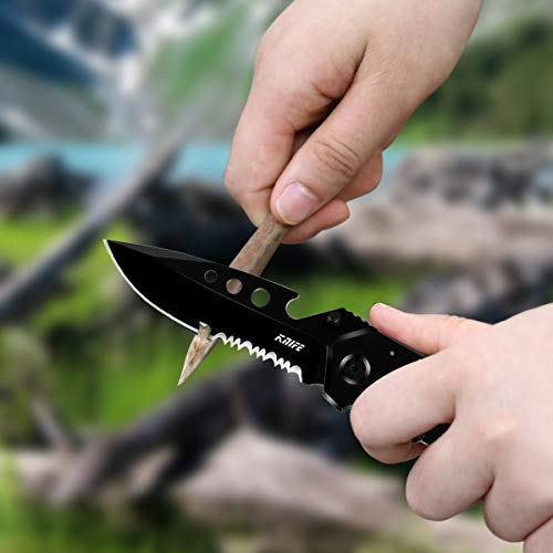 Navaja morpilot Navaja 5 en 1 Multiusos, con Afilador de Cuchillo, Navaja Caza Pesca, Cuchillo Supervivencia Acero Inoxidable, con Silbato y Brújala, para Actividades Exteriores