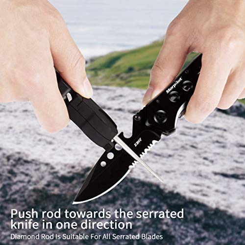 Navaja morpilot Navaja 5 en 1 Multiusos, con Afilador de Cuchillo, Navaja Caza Pesca, Cuchillo Supervivencia Acero Inoxidable, con Silbato y Brújala, para Actividades Exteriores