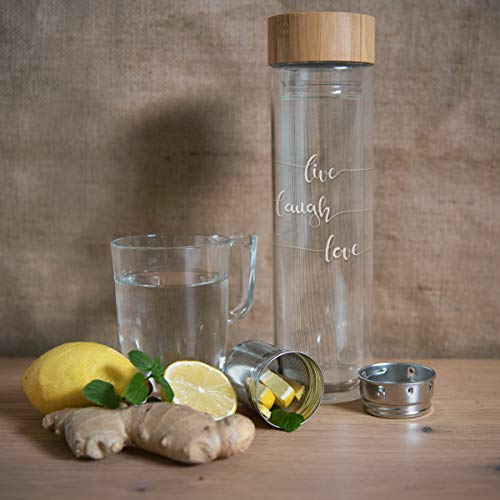 Navaris Botella de Agua de Cristal - Termo para té de 500 ML de Vidrio de borosilicato - Tetera con Filtro para té de Acero Tapa y Funda de Neopreno