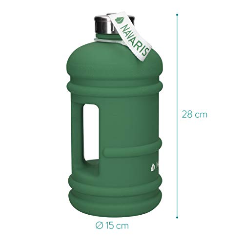 Navaris Botella Deportiva XXL - Bidón de Agua sin BPA - Cantimplora con Tapa y asa - Garrafa Grande de 2.2 litros para Fitness Ciclismo Senderismo