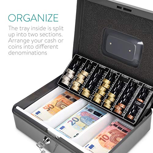 Navaris Caja fuerte para dinero - Organizador de efectivo con cerradura y compartimento interior - Para billetes monedas documentos con dos llaves