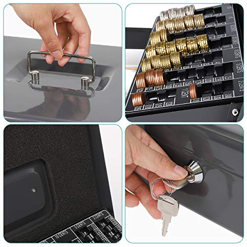 Navaris Caja fuerte para dinero - Organizador de efectivo con cerradura y compartimento interior - Para billetes monedas documentos con dos llaves