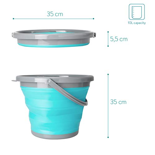 Navaris Cubo Plegable para Camping - Balde de Agua con asa de 10 L para Fregar Lavar Limpieza - Barreño Flexible para Viaje Playa Pesca - Azul y Gris