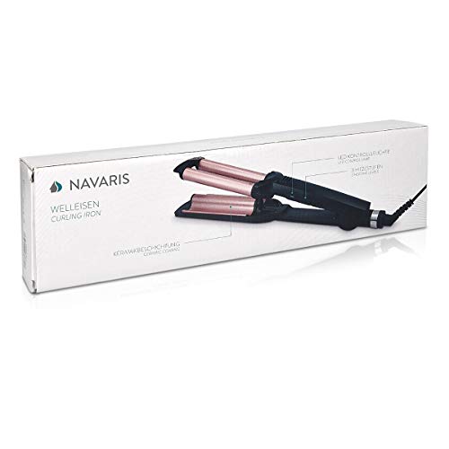 Navaris Rizador de pelo - Moldeador para rizos con recubrimiento cerámico - Ondulador con calentamiento rápido y temperatura ajustable - Rosa oro