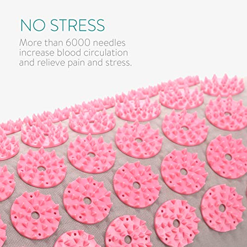 Navaris Set de masaje de acupresión - Esterilla de acupuntura y almohada - Manta para alivio de contracturas musculares dolor muscular - Gris y rosa