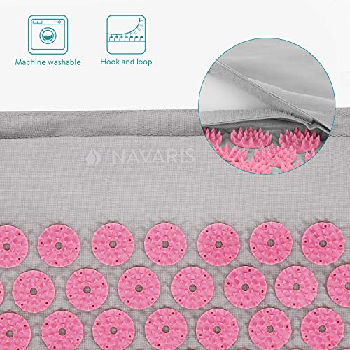 Navaris Set de masaje de acupresión - Esterilla de acupuntura y almohada - Manta para alivio de contracturas musculares dolor muscular - Gris y rosa