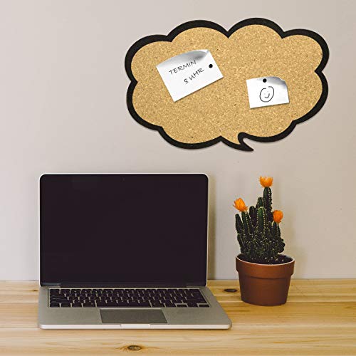 Navaris tablero de corcho con forma de nube - Pizarra de corcho de 44x29x1CM - Tablón para colgar anuncios y fotos con 5 chinchetas incluidas