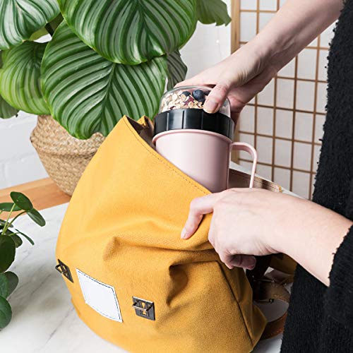 Navaris Taza para muesli to go - Vaso con 2 Partes para Snacks sopas ensaladas Pasta Yogur postres - Apta microondas y lavavajillas - Rosa Pastel