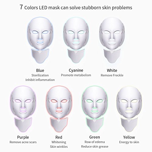 NBD® 7 Color LED máscara Light Therapy LED máscara Photon con cuello, Beaut Facial el cuidado de rajeunissement de la piel fototerapia Tratamiento máscara