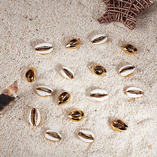 NBEADS Concha Blanca, 50 Pieza de Cuentas de Concha con Esmalte Dorado Cowrie para Hacer Collares Y Pulseras, 18X13X7Mm