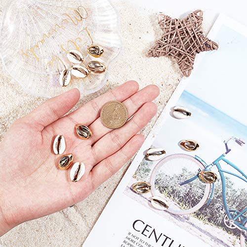 NBEADS Concha Blanca, 50 Pieza de Cuentas de Concha con Esmalte Dorado Cowrie para Hacer Collares Y Pulseras, 18X13X7Mm