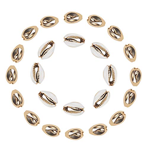 NBEADS Concha Blanca, 50 Pieza de Cuentas de Concha con Esmalte Dorado Cowrie para Hacer Collares Y Pulseras, 18X13X7Mm