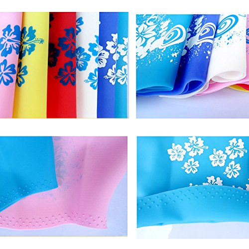 Ndier Gorro de Natación para Mujer, Gorro de Silicona Impresa Flores para Cabello Largo, Grueso o Rizado, Bianco