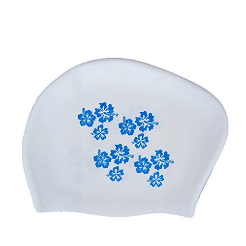 Ndier Gorro de Natación para Mujer, Gorro de Silicona Impresa Flores para Cabello Largo, Grueso o Rizado, Bianco