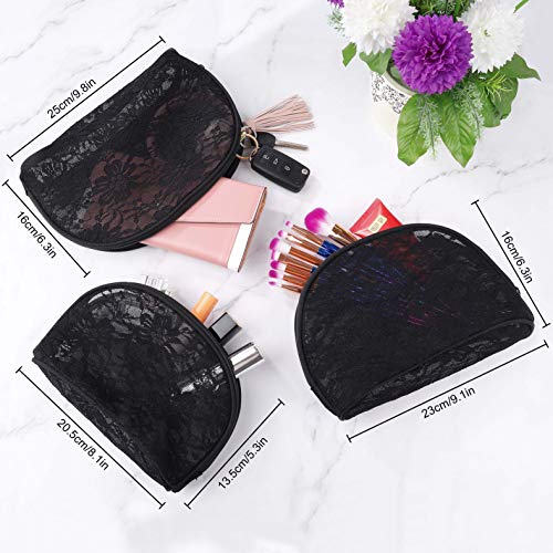 Neceser de Maquillaje de Malla Bolsas de Maquillaje de Viajes con Cremallera Organizador Cosmética para Damas y Hombre 3 Tamaños Negro
