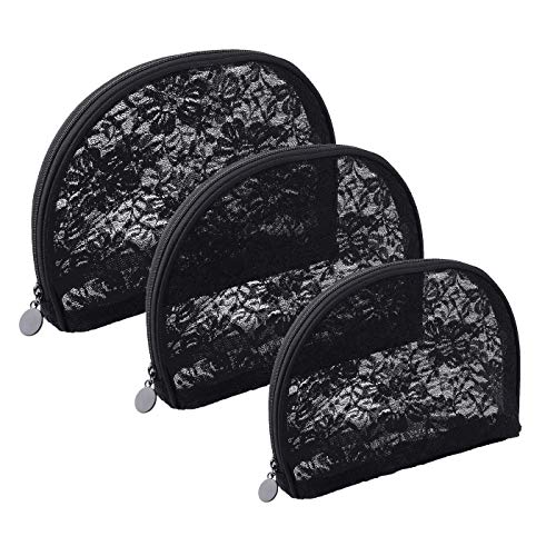 Neceser de Maquillaje de Malla Bolsas de Maquillaje de Viajes con Cremallera Organizador Cosmética para Damas y Hombre 3 Tamaños Negro