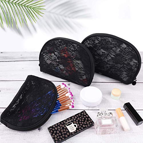 Neceser de Maquillaje de Malla Bolsas de Maquillaje de Viajes con Cremallera Organizador Cosmética para Damas y Hombre 3 Tamaños Negro