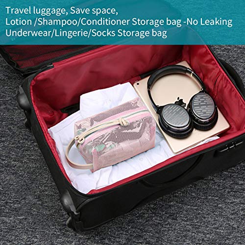 Neceser de Viaje Maquillaje Damas y Hombre,Niña Bolso Transparente 2 Capas de Materiales Mujer Impermeables,Bolsas de Aseo Ideal para Viajar,Soportar,Nadar,Acampar,Gimnasio-Rosada