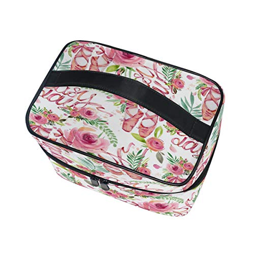 Neceser para colgar acuarela, ballet, bailarina, neceser para colgar, zapatos de punta rosa, portátil, bolsa organizadora de gran capacidad, para viajes, maquillaje, para niñas y mujeres al aire libre