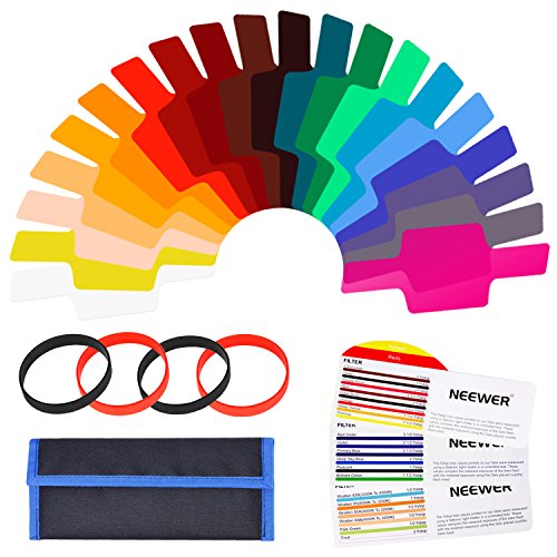 Neewer 20 Piezas Filtro de Gel kit Cámara Flash Speedlite Color Iluminación, Lámina de Corrección de Color Transparente Láminas de Plástico con 4 Ataduras y 1 Bolsa de Transporte para Fotografía Flash