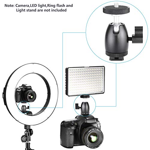 Neewer 3 piezas de Mini Rótula bola de trípode tornillo 1/4 pulgada con cerradura y adaptador de zapata para luz LED, Monitor, cámaras DSLR, Video y videocámaras