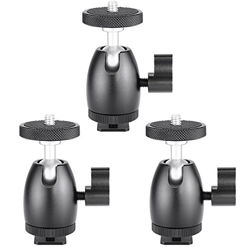 Neewer 3 piezas de Mini Rótula bola de trípode tornillo 1/4 pulgada con cerradura y adaptador de zapata para luz LED, Monitor, cámaras DSLR, Video y videocámaras