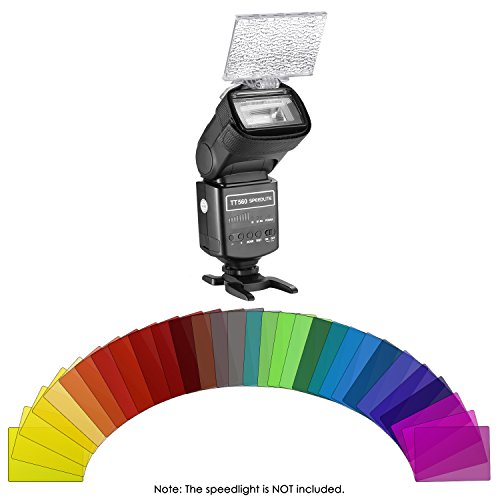 Neewer 30-Pieza Kit de Filtro de Gel de Color Cámara Flash Speedlite - Hojas de Plástico Película Correctiva de Color Transparente con Puerta de Granero y Bolsa para Canon Nikon Sony YONGNUO Flash